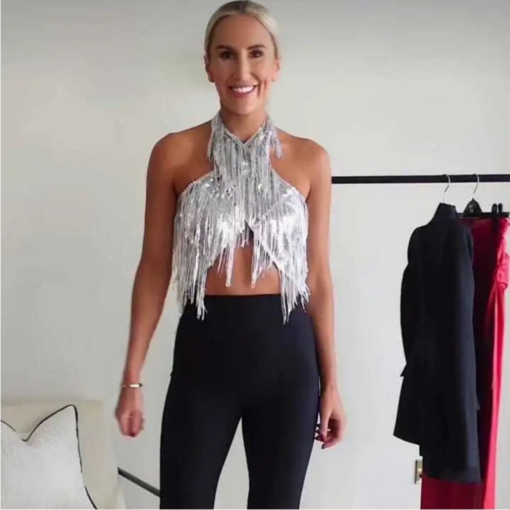 NWT ZARA SEQUIN WRAP HALTER TOP
